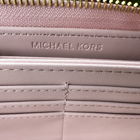 Michael Kors Jet Set Travel Large Continental Wallet Wristlet MK Brown Pink - Picture 6 of 10